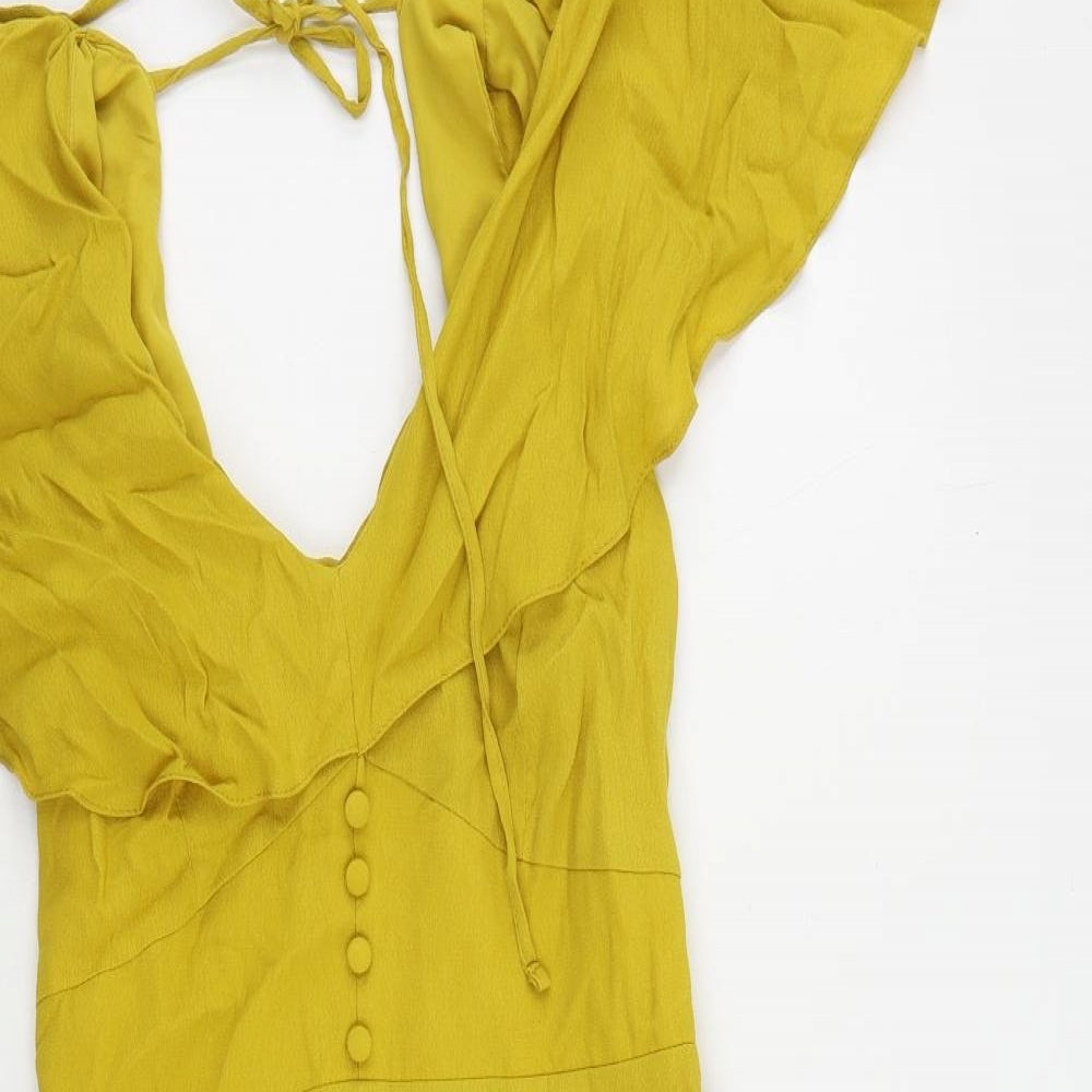 River Island Womens Yellow Viscose Fit & Flare Size 12 V-Neck Zip