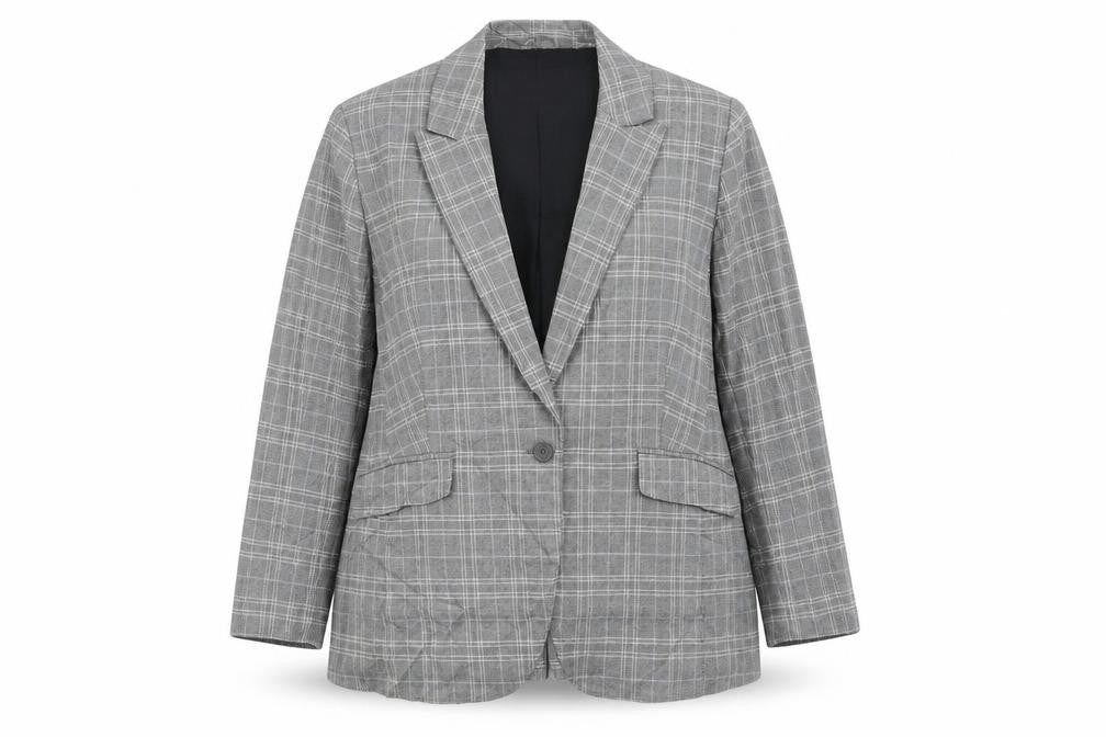 Marks and Spencer Womens Grey Plaid Jacket Blazer Size 20 Button