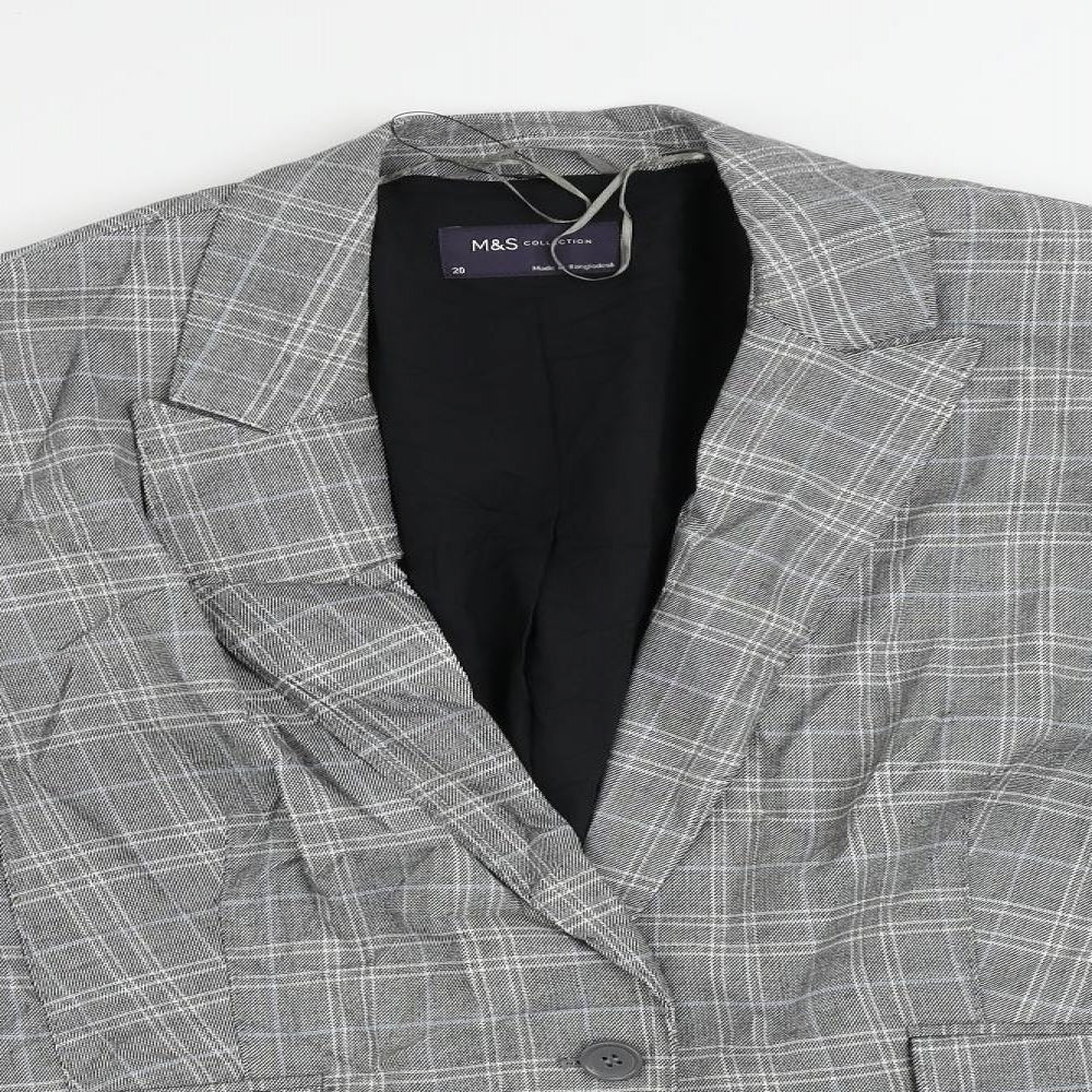 Marks and Spencer Womens Grey Plaid Jacket Blazer Size 20 Button