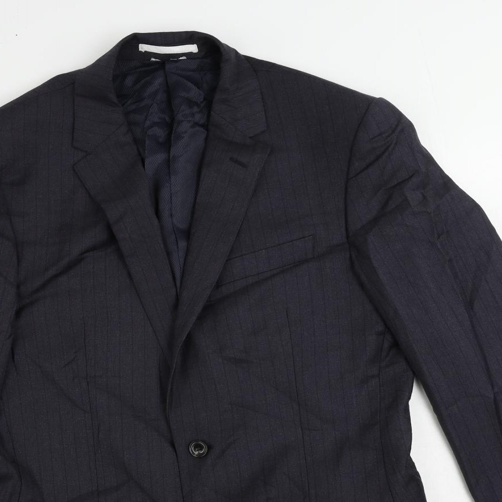 Marks and Spencer Mens Blue Striped Polyester Jacket Suit Jacket Size 38 Regular
