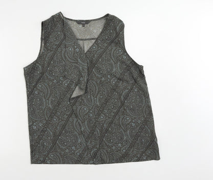 Next Womens Grey Paisley Polyester Basic Blouse Size 16 V-Neck