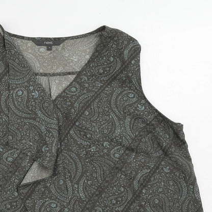 Next Womens Grey Paisley Polyester Basic Blouse Size 16 V-Neck