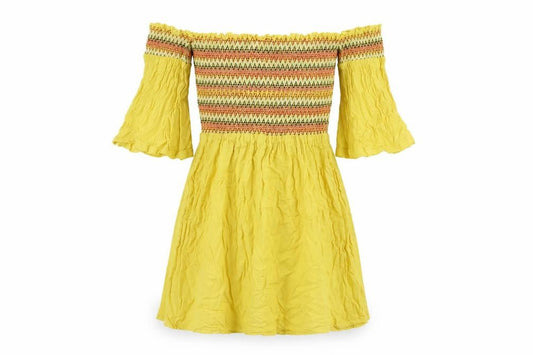 Brave Soul Womens Yellow Geometric Viscose Mini Size XS Off the Shoulder Pullover