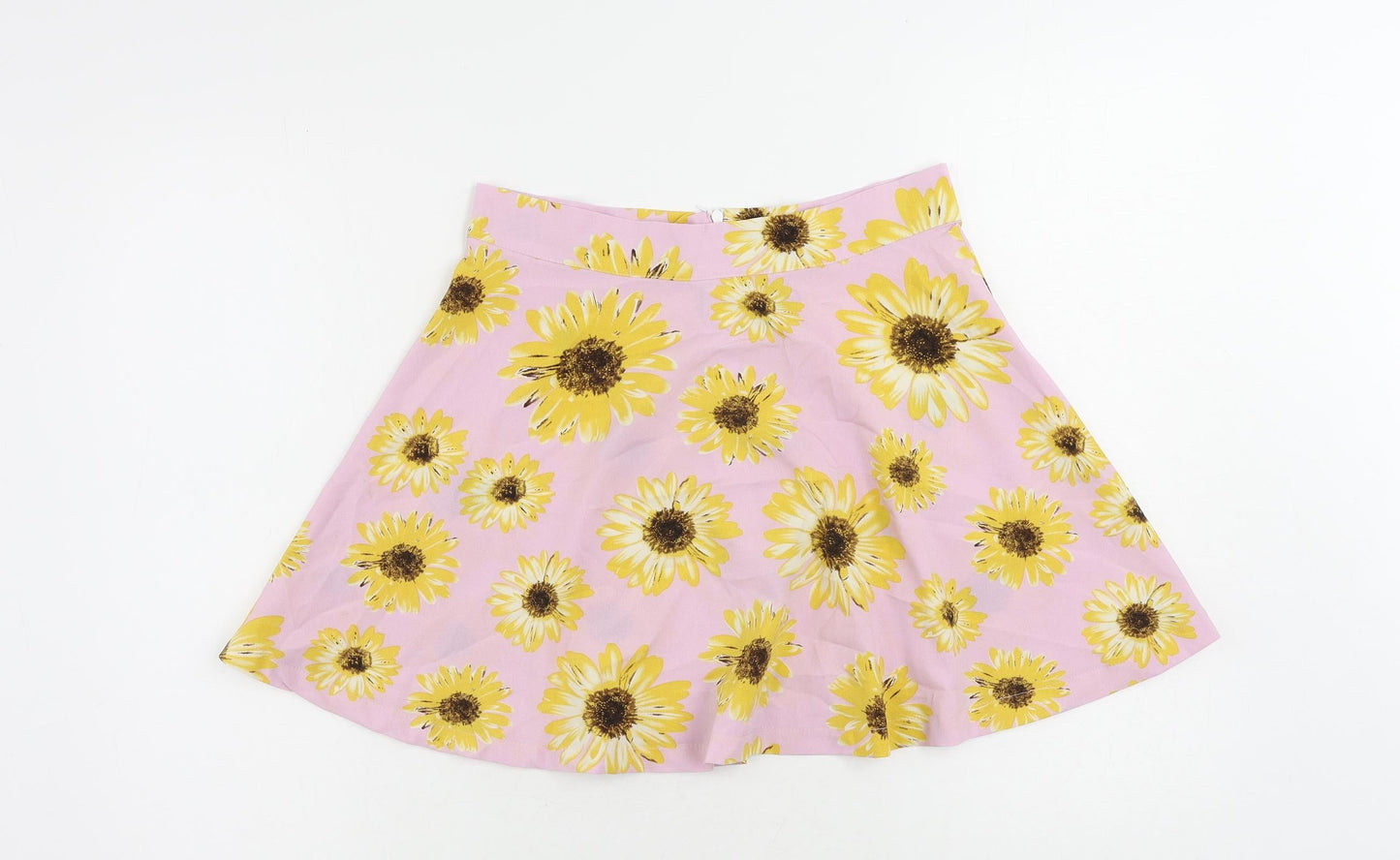 ROMWE Womens Pink Floral Polyester Skater Skirt Size M Zip