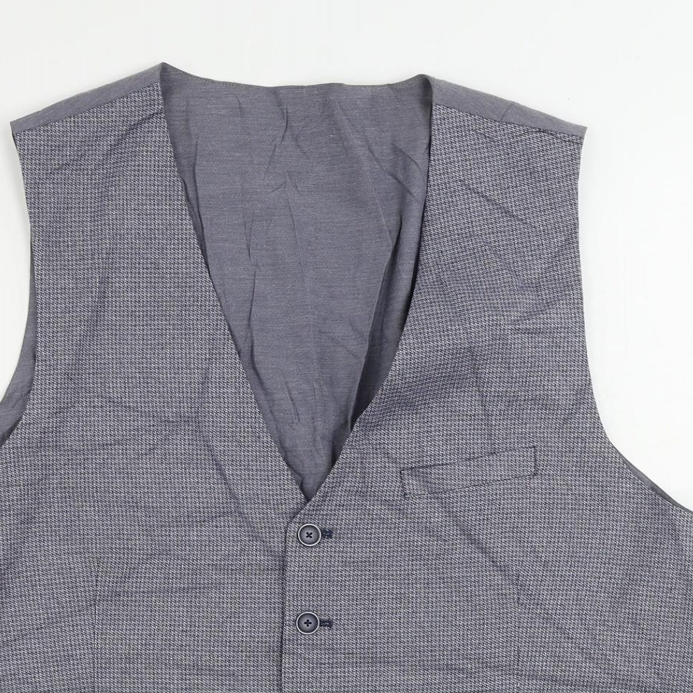 Marks and Spencer Mens Blue Geometric Polyester Jacket Suit Waistcoat Size 50 Regular