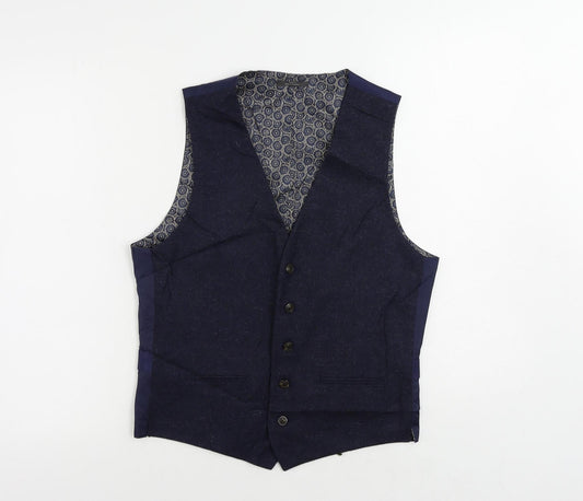 Marks and Spencer Mens Blue Wool Jacket Suit Waistcoat Size 36 Regular