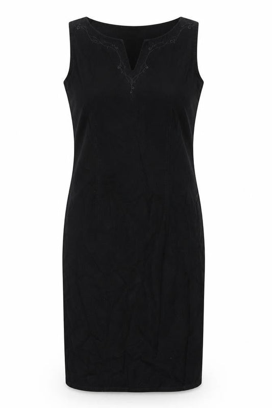 Marks & Spencer Womens Black Cotton Pencil Dress Size 10 V-Neck Zip - Embroidered