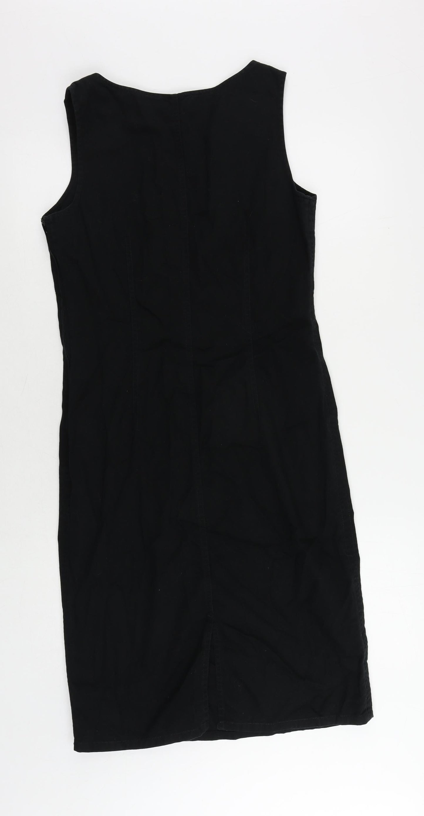Marks and Spencer Womens Black Cotton Pencil Dress Size 10 V-Neck Zip - Embroidered