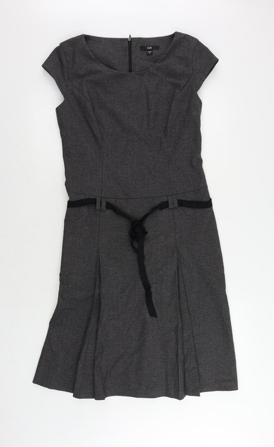 Cue Womens Grey Polyester A-Line Size 12 Boat Neck Zip - Pleated
