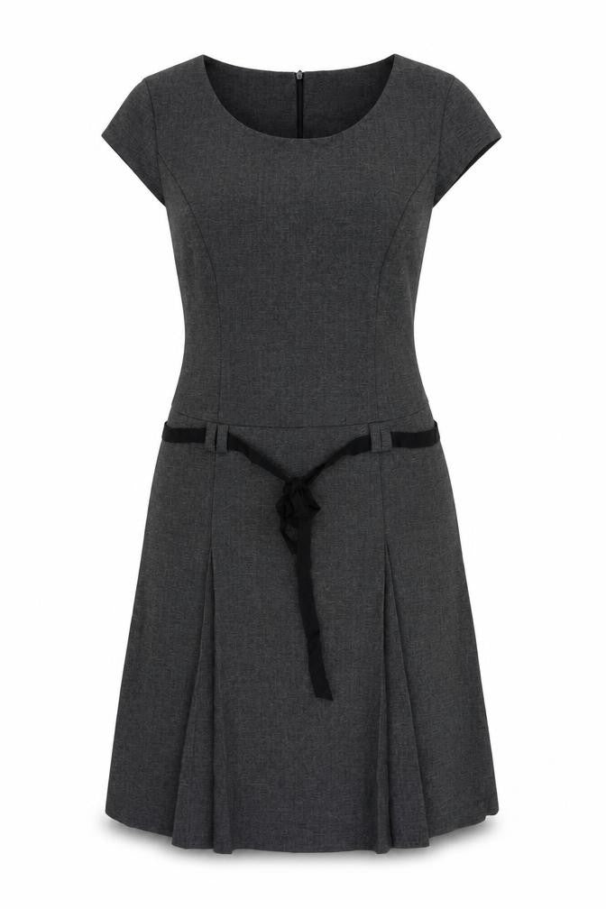Cue Womens Grey Polyester A-Line Size 12 Boat Neck Zip - Pleated