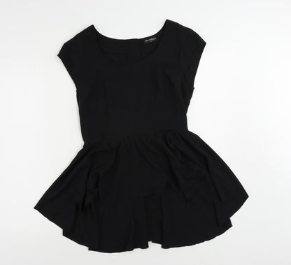 Additional front view of Miss Selfridge women’s black polyester basic blouse, size UK 10, boat neck - peplum