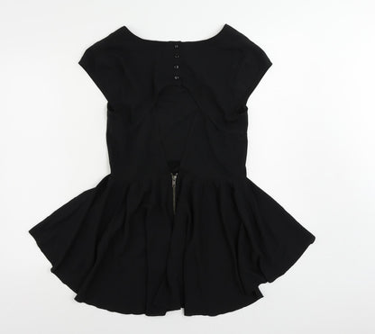 Back view of Miss Selfridge women’s black polyester basic blouse, size UK 10, boat neck - peplum