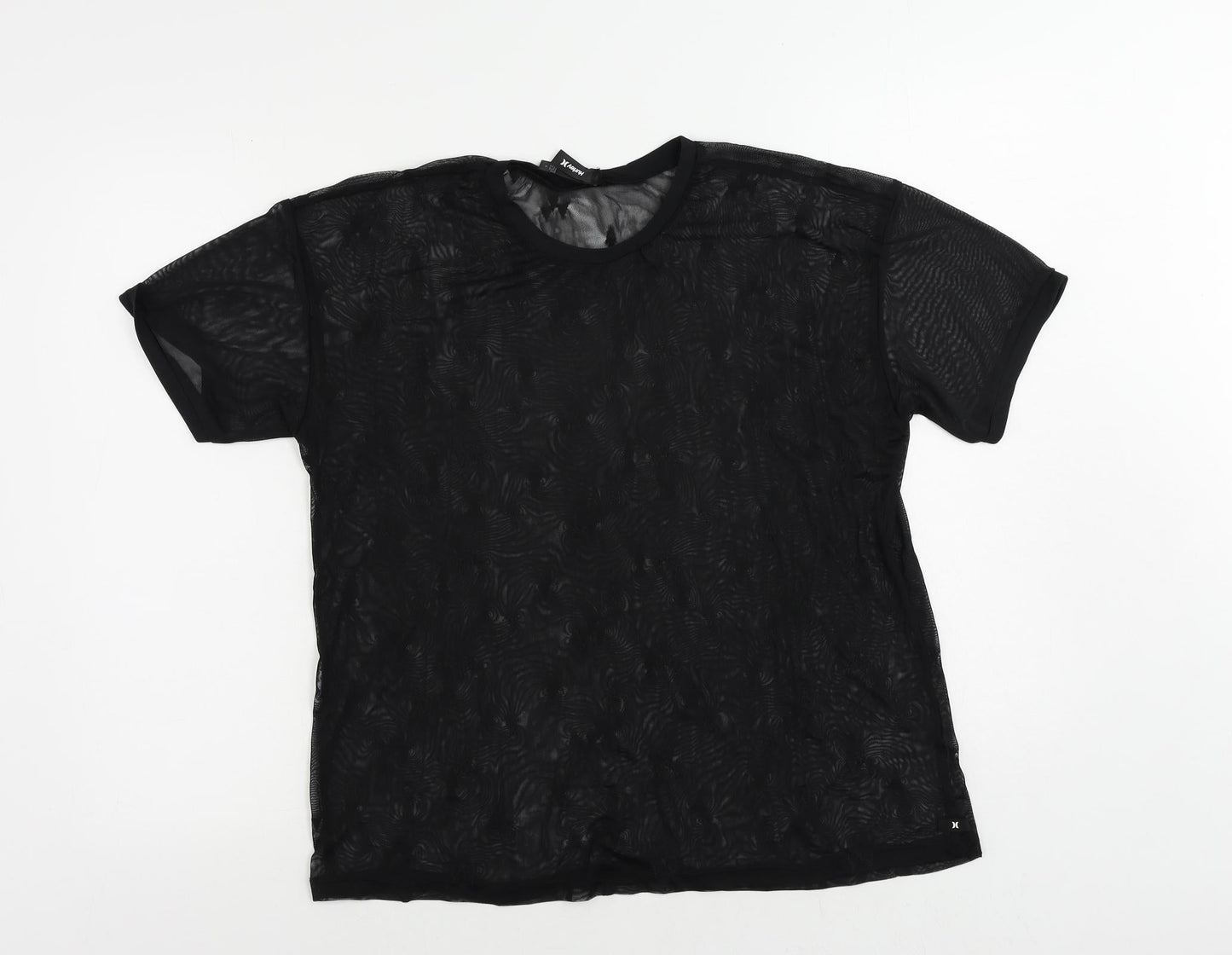 Hurley Womens Black Geometric Polyester Basic T-Shirt Size M Crew Neck - Sheer