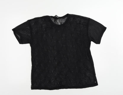 Hurley Womens Black Geometric Polyester Basic T-Shirt Size M Crew Neck - Sheer