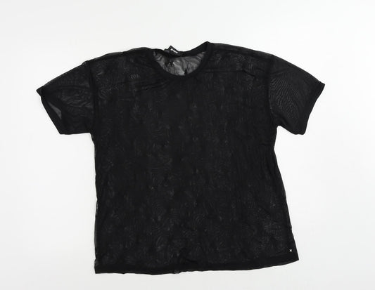 Hurley Womens Black Geometric Polyester Basic T-Shirt Size M Crew Neck - Sheer
