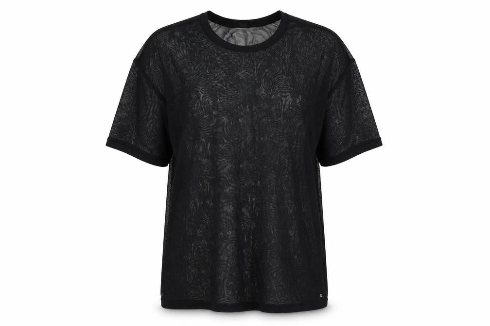 Hurley Womens Black Geometric Polyester Basic T-Shirt Size M Crew Neck - Sheer