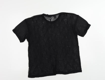 Hurley Womens Black Geometric Polyester Basic T-Shirt Size M Crew Neck - Sheer