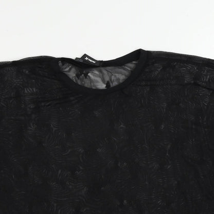 Hurley Womens Black Geometric Polyester Basic T-Shirt Size M Crew Neck - Sheer