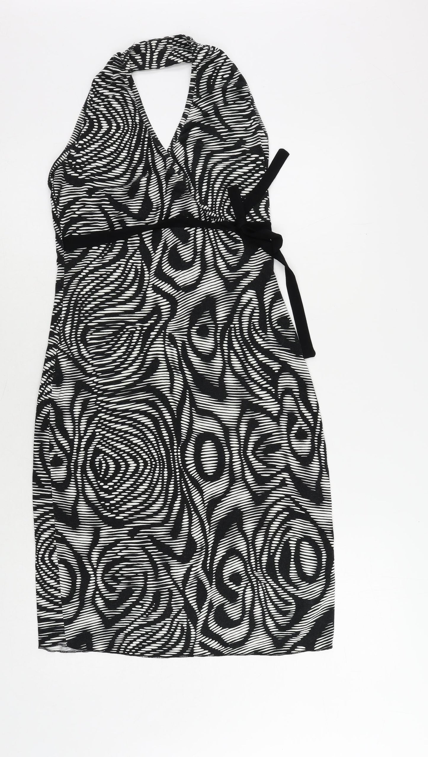 Spirit Womens Black Geometric Viscose Pencil Dress Size 10 Halter Pullover