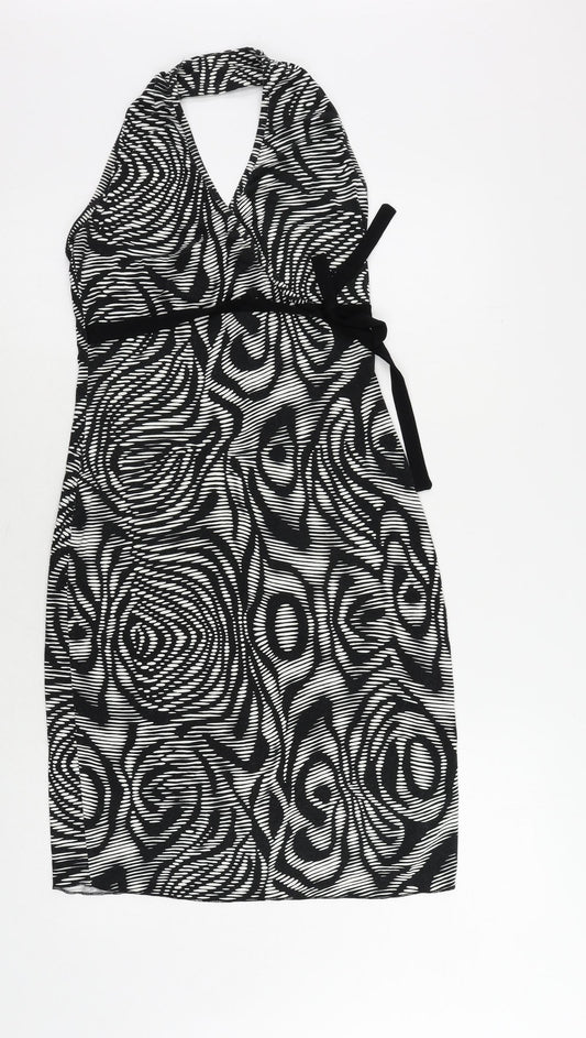 Spirit Womens Black Geometric Viscose Pencil Dress Size 10 Halter Pullover