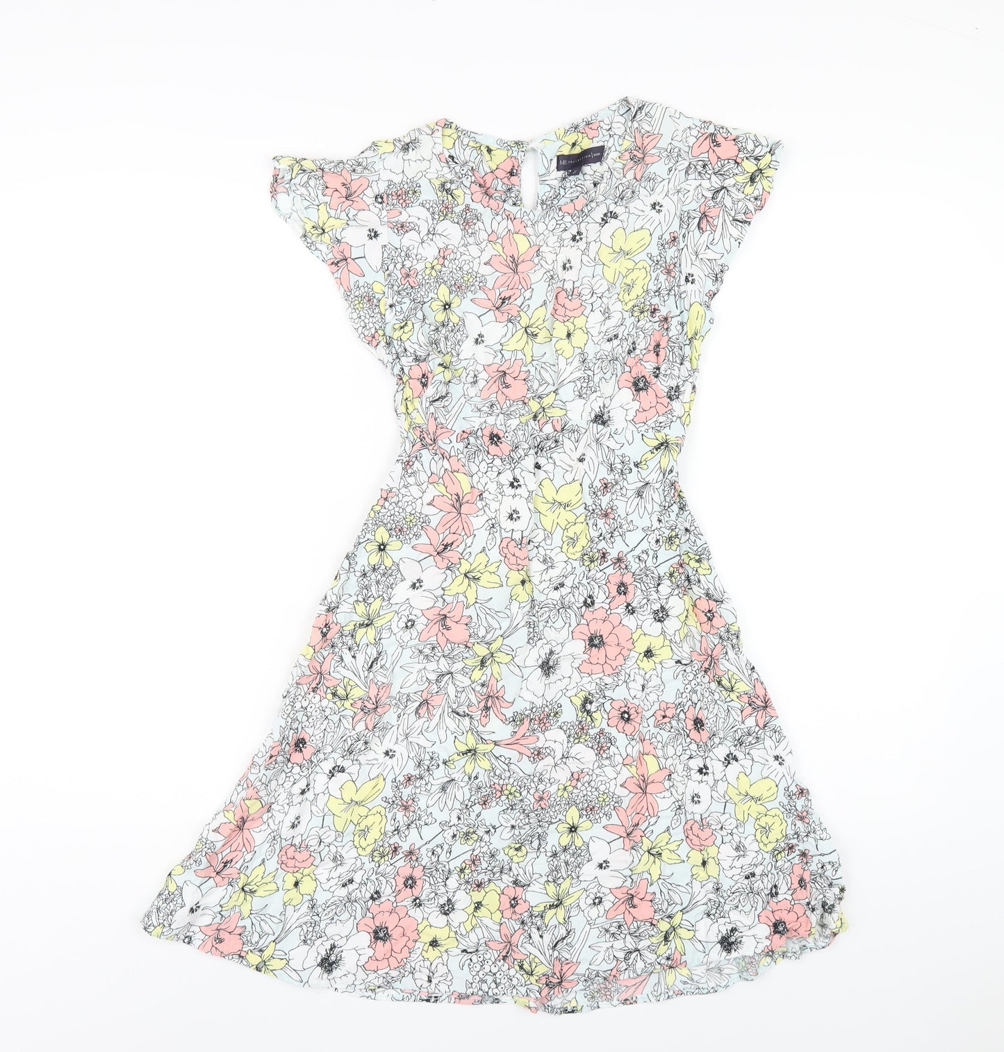 Marks and Spencer Womens Multicoloured Floral Viscose A-Line Size 8 Round Neck Button
