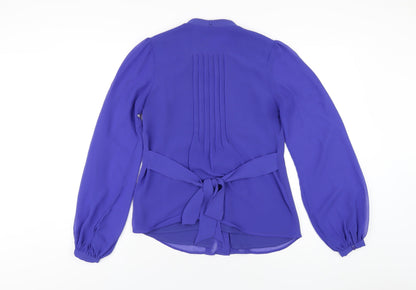 Oasis Womens Blue Polyester Basic Button-Up Size 8 V-Neck