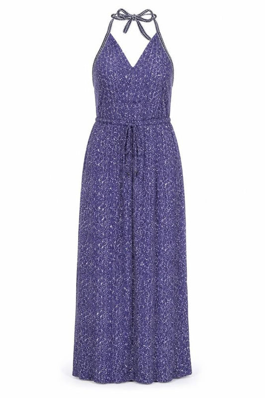 New Look Womens Blue Geometric Viscose Maxi Size 8 Halter Pullover