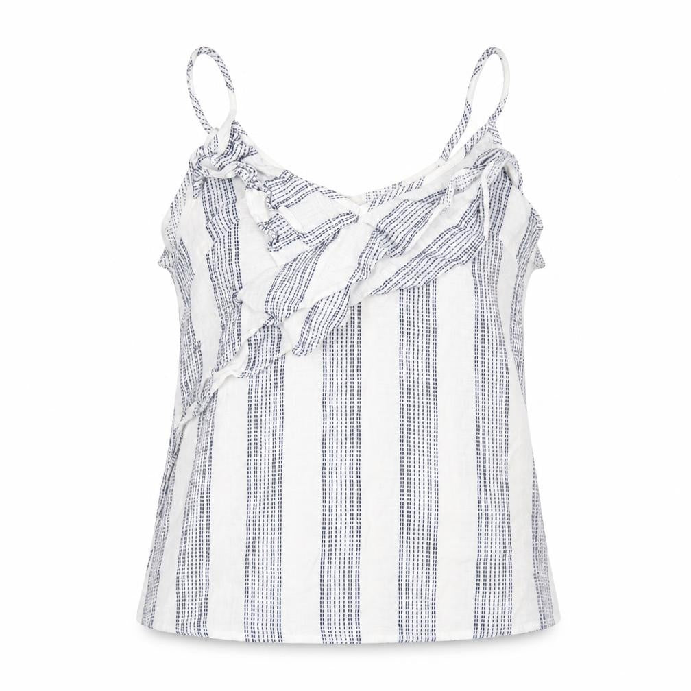 H&M Womens White Striped Cotton Camisole T-Shirt Size 10 V-Neck
