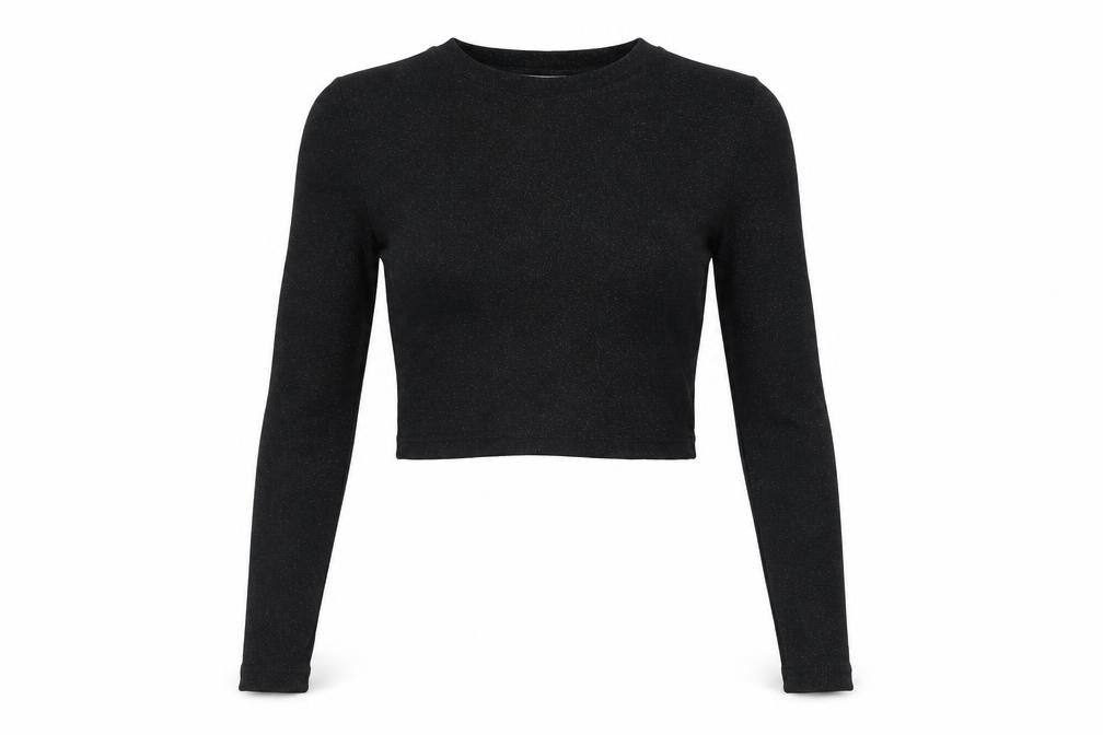 Pull&Bear Womens Black Polyethylene Cropped T-Shirt Size S Round Neck