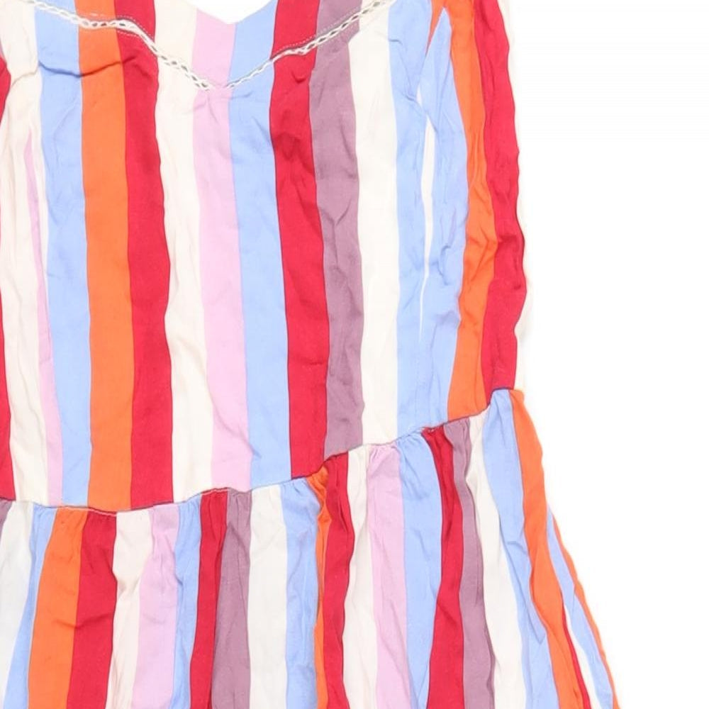 Marks and Spencer Womens Multicoloured Striped Viscose A-Line Size 8 V-Neck Pullover