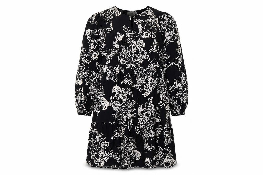 Marks & Spencer Womens Black Floral Cotton A-Line Size 10 Round Neck Button