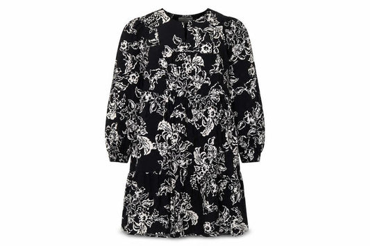 Marks & Spencer Womens Black Floral Cotton A-Line Size 10 Round Neck Button