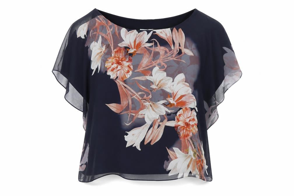 Wallis Womens Blue Floral Polyester Basic T-Shirt Size 8 Round Neck