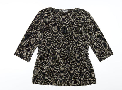 Marks & Spencer Womens Black Geometric Polyester Basic T-Shirt Size 14 Round Neck