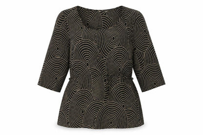 Marks & Spencer Womens Black Geometric Polyester Basic T-Shirt Size 14 Round Neck