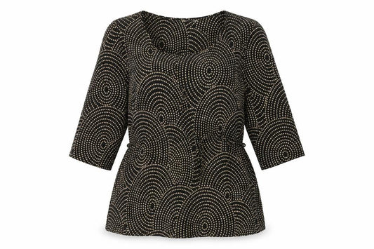 Marks and Spencer Womens Black Geometric Polyester Basic T-Shirt Size 14 Round Neck