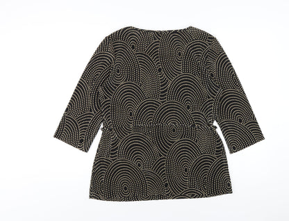 Marks & Spencer Womens Black Geometric Polyester Basic T-Shirt Size 14 Round Neck
