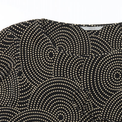 Marks & Spencer Womens Black Geometric Polyester Basic T-Shirt Size 14 Round Neck