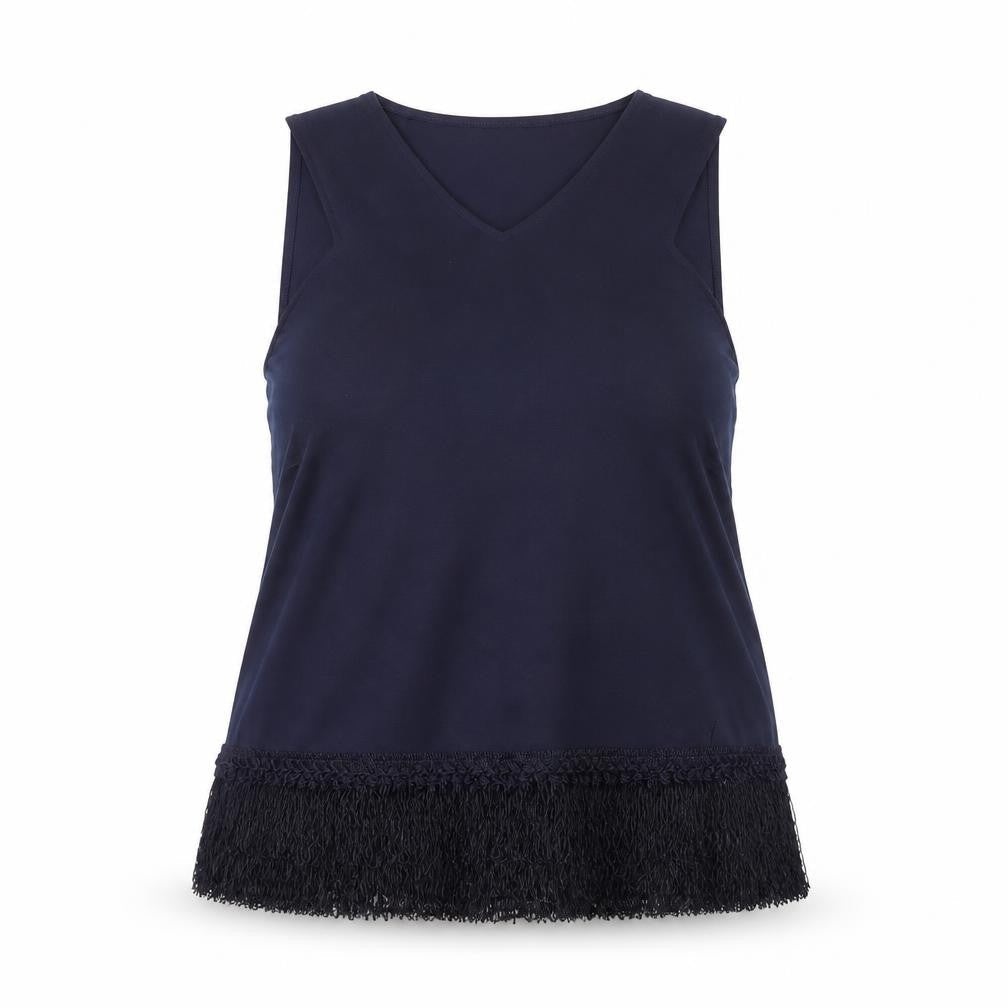 Urban Precinct Womens Blue Polyester Basic Tank Size 16 V-Neck - Tassel Hem