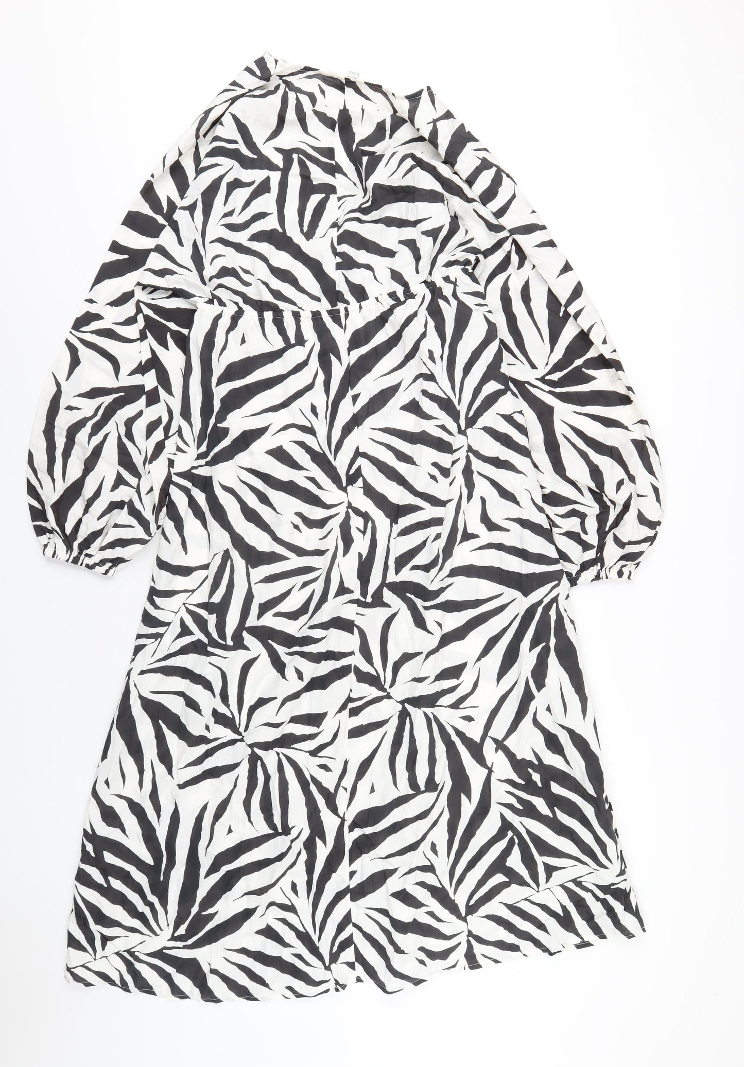 Marks and Spencer Womens White Geometric Polyester A-Line Size 10 V-Neck Pullover