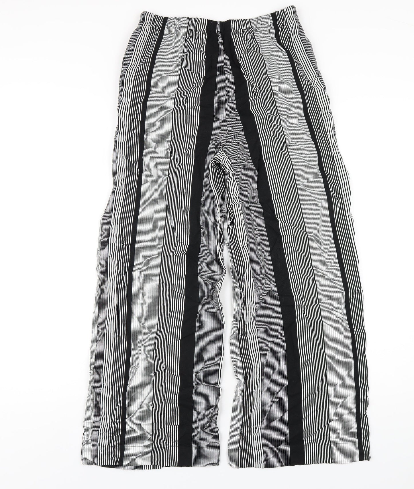 Marks and Spencer Womens Black Striped Viscose Trousers Size 8 L26 in Regular