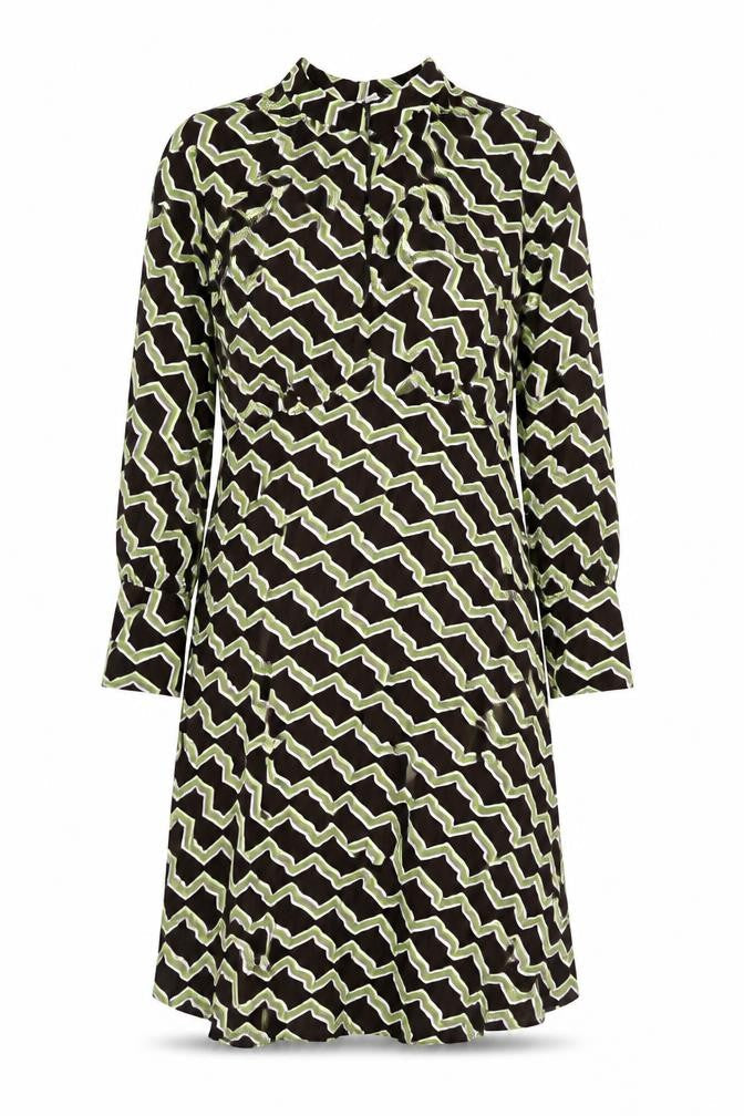 Marks & Spencer Womens Brown Geometric Viscose A-Line Size 8 Round Neck Zip