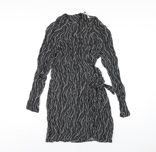 & Other Stories Womens Black Geometric Viscose Mini Size 8 Round Neck Zip