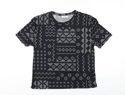 Marks & Spencer Womens Black Geometric Polyester Basic T-Shirt Size 8 Round Neck