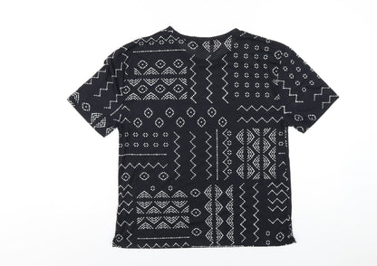 Marks & Spencer Womens Black Geometric Polyester Basic T-Shirt Size 8 Round Neck