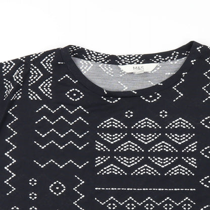 Marks & Spencer Womens Black Geometric Polyester Basic T-Shirt Size 8 Round Neck