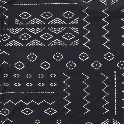 Marks & Spencer Womens Black Geometric Polyester Basic T-Shirt Size 8 Round Neck
