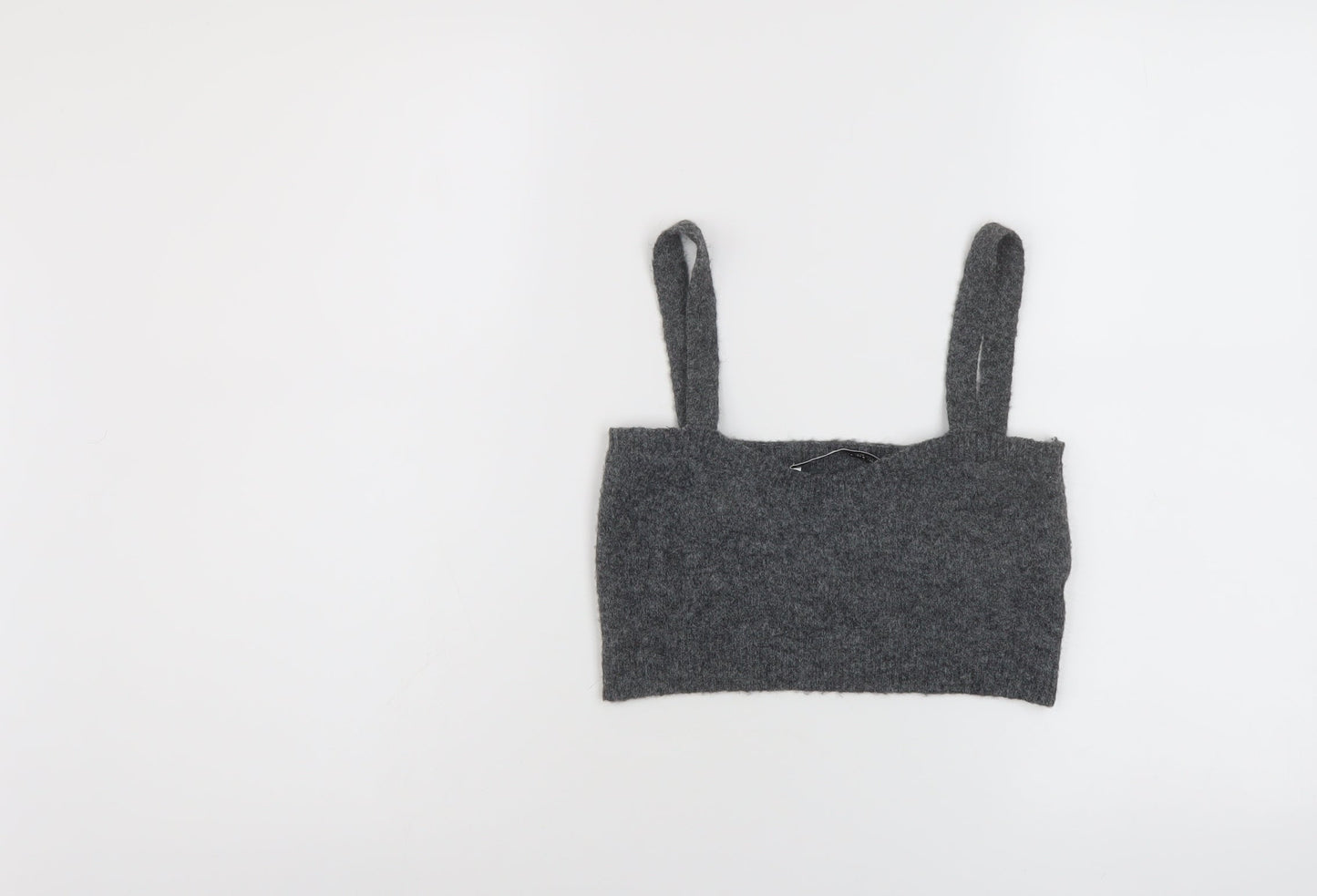 Zara Womens Grey Polyester Cropped Tank Size S Square Neck