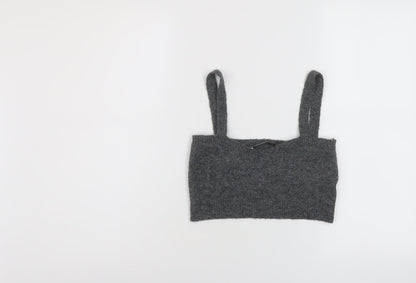 Zara Womens Grey Polyester Cropped Tank Size S Square Neck