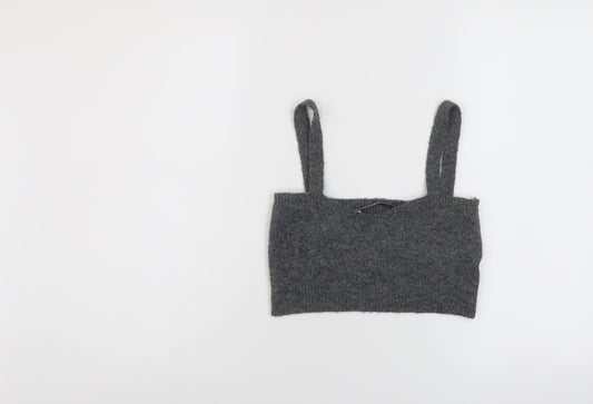 Zara Womens Grey Polyester Cropped Tank Size S Square Neck